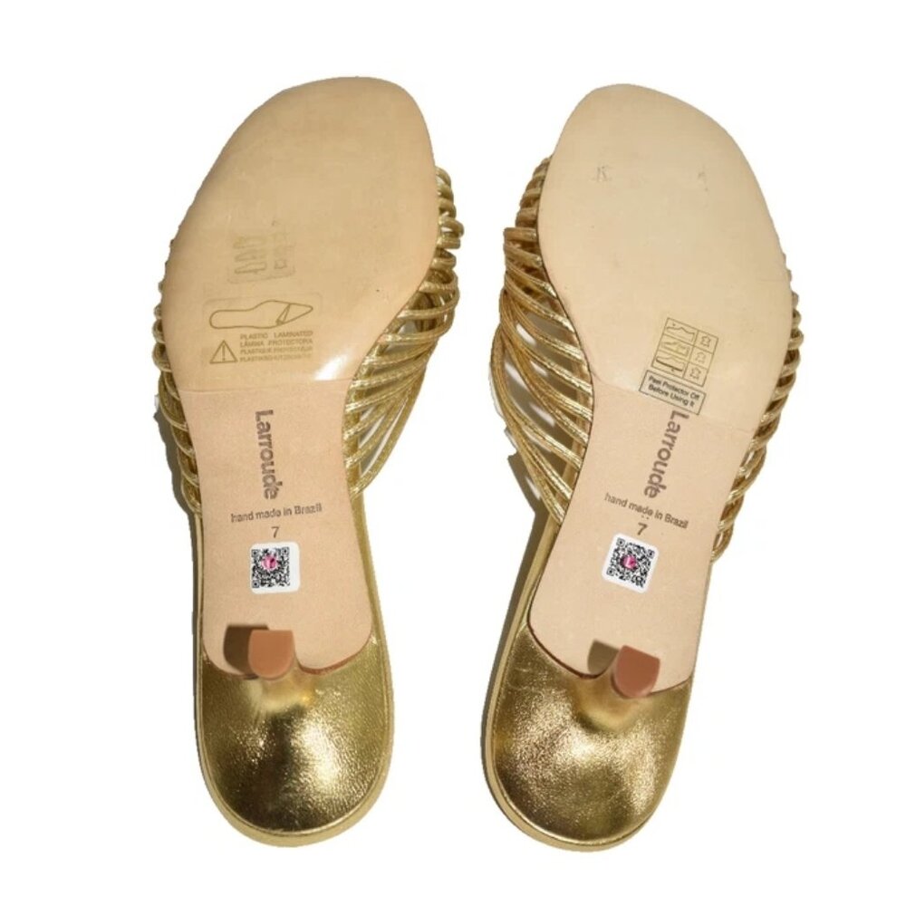 Share New! LARROUDE Valerie Mule In Gold Metallic Leather Size 7 DD486 - Picture 7 of 7